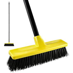 Push Broom Outdoor Indoor Broom 12" Wide,50" Long Handle with Stiff Bristles for Cleaning Scrubbing Deck Driveway Yard Patio Wood Stone Tile Floor