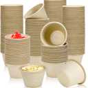 LeonBach 150 Pack 4oz Natural Bagasse Fiber Sauce Cups, Compostable Small Disposable Paper Dipping Bowls Biodegradable Condiment Portion Sample Snack Charcuterie Serving Tasting Cups (Brown)