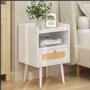 MECHYIN Night Stand Set 2, Nightstands Set of 2 with Charging Station, Rattan Side Tables with Solid Wood Legs, Boho Bedside End Table for Apartment Bedroom Dorm Small Space - White, 11.8"d X 15.9"w X 23.4"h