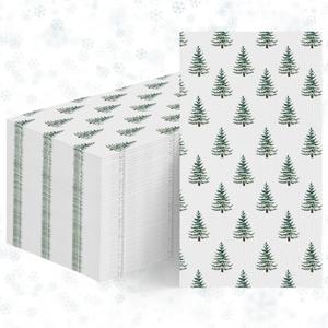 Horaldaily 50 Christmas Disposable Paper Decorative Guest Napkins, Christmas Tree Hand Towel for Party Lunch Dinner Kitchen Bathroom (4.3 X 7.9 inches)