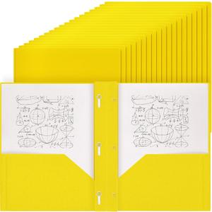Yeaqee 150 Pack Plastic Folders with Prongs Heavy Duty Plastic 2 Pocket Folder with 3 Prongs, Business Card Slot for Back to School Office Home 11.6 x 9.5 Inch (Yellow)