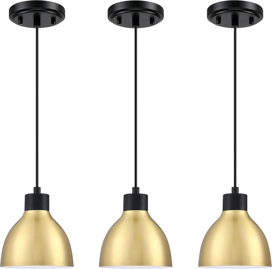 3 Pack 1 Light Industrial Hanging Indoor 6" Mini Kitchen Island Pendant Ceiling Light Fixtures,Black Brushed Bronze Finish for Bar Dining Room Corridor Living Room (Black Gold 6" Shade Cord)