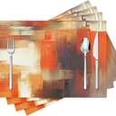 Modern Art Placemats Set of 4 Orange Abstract Painting Place Mats Washable Linen Placemat for Kitchen Dining Table Home Party Decor 18x12 Inches