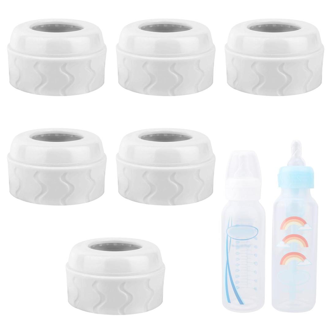 6pcs Replacement Bottle Nipple Collars Rings for Dr. Brown's Narrow Plastic & Glass Bottles 4oz & 8oz, No Leak BPA Mess Free Caps Nipple Ring Spill Proof Baby Feeding Parts Accessories (White)