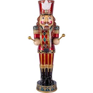 National Tree Company Pre-Lit Animated Nutcracker Christmas Decoration with Multicolor LED Lights and Music, Plays 8 Holiday Songs, Plug in, Red, 58 in