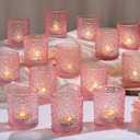 Pink Votive Candle Holder Set of 36, Flower Tea Lights Candles Holders for Wedding Table Centerpieces, Birthday Parties, Anniversary, Pink Bridal Shower and Holiday Decorations