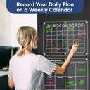 Acrylic Magnetic Calendar for Refrigerator, 2pcs Magnet Fridge Calendar Weekly&Monthly 16"x12", Reusable Dry Erase Planning Board for Fridge with 6 Highlight Markers, Magnetic Pen Holder, Erase Towel