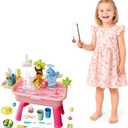 2026 Upgraded Water Table for Toddlers 1-3, Kids Mini Play Sink Toys with Running Water & Electric Pump, Kitchen Sink Sensory Toy, Fishing Game Outdoor Water Play Table for Kids Ages 4-8, Pink