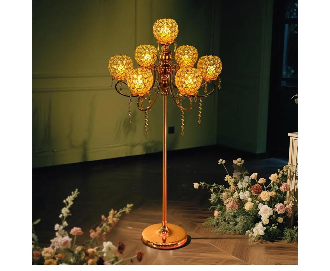 kolnlala 50" Tall Large Elegant Crystal Candelabra  Candlestick Holder Centerpiece for Weddings, Parties & Reception Decoration, Tealight Tray & Gorgeous Floor Candelabra Home Decor(Gold1pc, 7Arm)