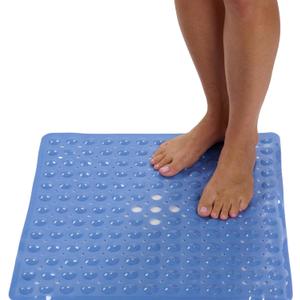 Square Shower Mat – 21 x 21 Inch Non-Slip Bathroom Shower Stall Mat with Suction Cups and Drain Holes – Anti-Slip Bathtub Shower Mats for Inside Shower (21x21 Aqua Blue)