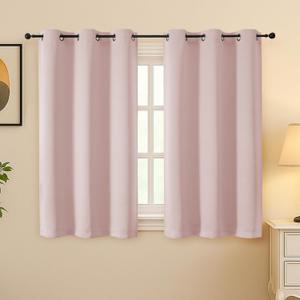 Simplebrand Blush Room Darkening Curtains for Bedroom 45 Inches Long 2 Panels Set, Sunlight Blocking Curtains for Small Windows, Grommet Energy Saving Thermal Insulated Short Drapes, 40Wx45L