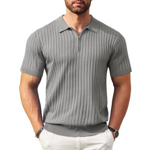 COOFANDY Men's Zipper Polo Shirts Short Sleeve Ribbed Knit Polo T Shirts Fashion Casual Golf Shirts (Medium)