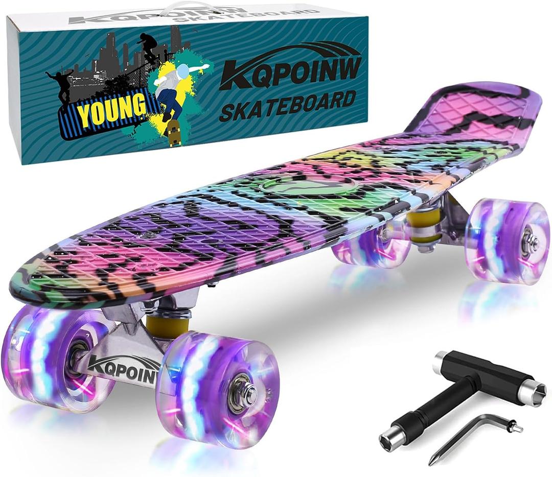 Skateboards, 22" Complete Skateboard, Mini Cruiser Skateboard for Kids Boys Girls Teens Beginners with Colorful Flashing Wheels Skate Tool, Kids Children's Day Gift