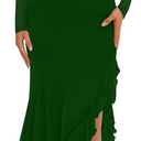 BORIFLORS Women's Bodycon Ruched Mesh Long Sleeve Maxi Dress Mermaid Ruffle Formal Cocktail Party Long Dresses (Medium, Dark Green)
