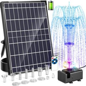 Antfraer 12W Solar Fountain Pump with 4200mAh Battery Backup& Remote RGB LED Lights, Floating Solar Water Fountain with 8 Nozzles & PVC Tubing for Bird Bath, Garden, Backyard, Outdoor Water Feature