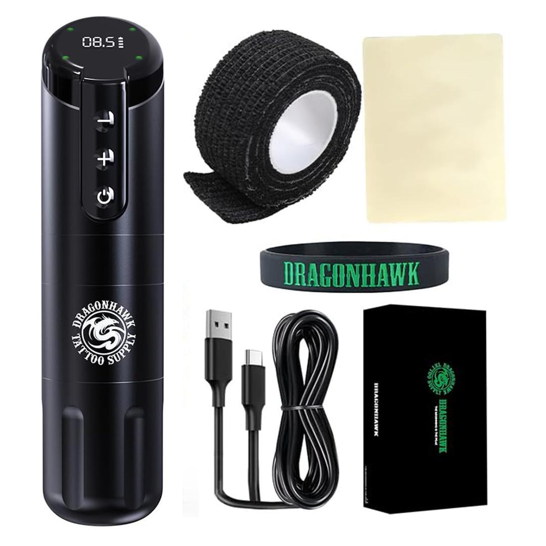 Dragonhawk Practice Tattoo Kit Wireless X2 Tattoo Pen Machine Gun Kit for Beginners