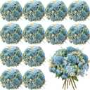 Tigeen 12 Bundles Peonies Artificial Flowers Faux Roses Silk Flowers Hydrangea Artificial Bouquet for Wedding Table Centerpiece Floral Vase Home Office Bridal Decor (Mist Blue)