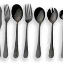 Berglander Stainless Steel Black Serving Flatware Set, Sliverware Set, Cake Server, Fish Knife, Fish Fork, Serving Salad Spoon, Salad Fork, Butter Knife, Icecream Mix Spoon