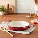 Crock-Pot 10 Inch Enameled Cast Iron Skillet with Handles - Ideal for Searing, Roasting, Frying - Even Heat Distribution, Pour Spouts - Oven-Safe & Stovetop Safe (Red)