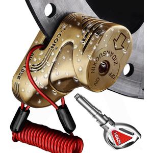 Heavy Duty Motorcycle Locks - Anti Theft Cable Locks with Combination, Bike Lock with Key, Mini Lock, Wheel Disc Lock Accessories for Adult Bikes (Gold)