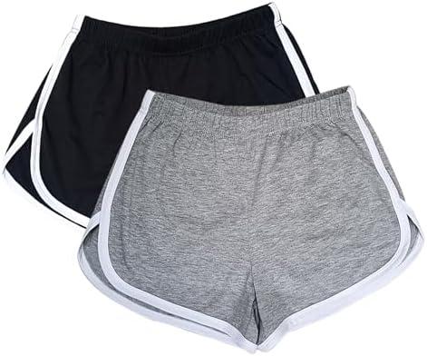 Cameway 2 Pack Women Cotton Running Athletic Shorts Gym Yoga Summer Active Dance Shorts Pants L