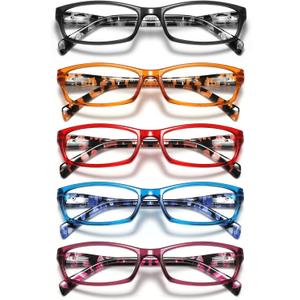Reading Glasses for Women Men- Blue Light Blocking Spring Hinge Computer Readers Anti Glare UV Eyeglasses (Mix Black 5) 1.5