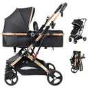 2 in 1 Baby Stroller Newborn Foldable Pushchair Folding High Landscape Infant Carriage,Toddler Pushchair Black Baby Stroller