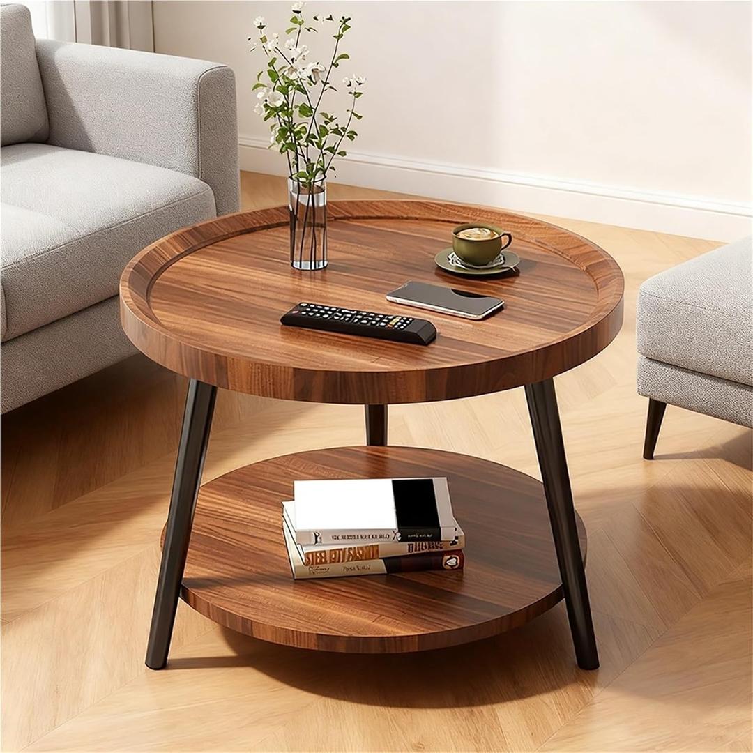 Sofa Side Table, Mid Century 2-Tier Round Coffee Table/Bedside Table, Corner Table in Balcony Living Room Small Apartments Hotel Tea Tables (A, 40CM/15.7in)