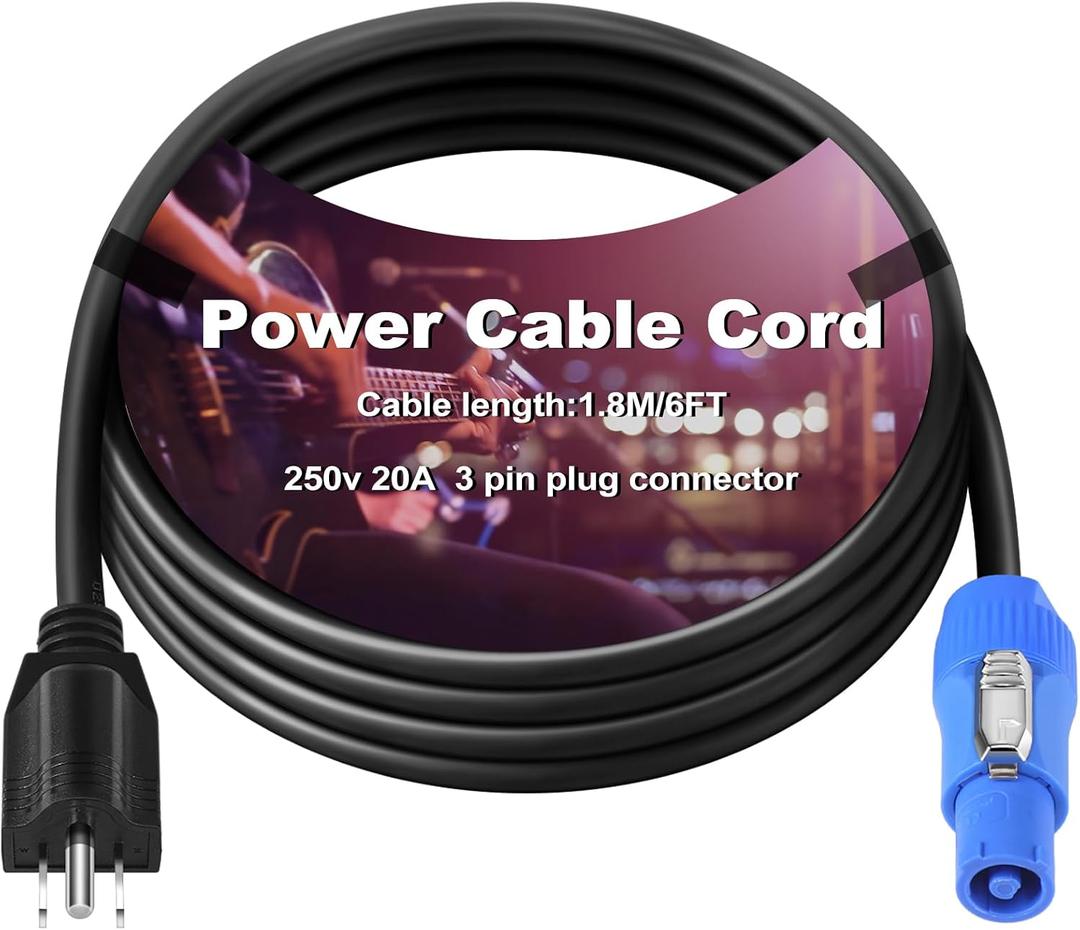 Relaxweex 6ft Power Cable Cord Compatible with Nema 5-15p to Male Connector, 16 Awg Wire, 20a 3 Pin Ac, Power Extension Cable for LED Screen Beam Moving Head Light Stage Audio Video Equipment More-3ft