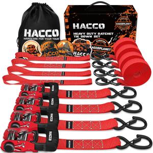 Ratchet Straps, 5280lb Break Strengeth, 1.6" Heavy Duty Ratchet Tie Down Strap Set w/Padded Handle, S Hook, Soft Loop for UTV Motorcycle Truck Cargo Straps (Red, 16FT)