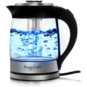 MegaChef 1.8Lt. Glass Body and Stainless Steel Electric Tea Kettle with Tea Infuser (Model 2)