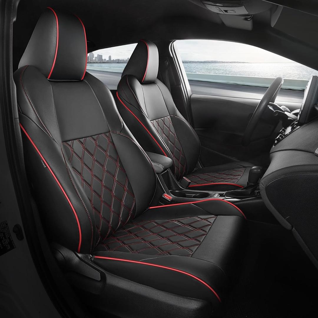 FREESOO for Toyota Corolla Seat Covers 2020-2026 SE/SE Apex Nightshade & 2023-2025 XSE & 2025 FX, Custom Car Seat Covers, Leather Car Seat Cover, Waterproof Seat Covers for Cars, Black Red Full Set