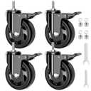 3 Inch Stem Caster Wheels 1600Lbs, Threaded Stem Casters Set of 4 Heavy Duty, 1/2"-13 x 1 (Screw Diameter 1/2", Stem Length 1"), Safety Dual Locking Industrial Castors, Wheels for Cart, Furniture