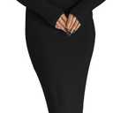Dressmine Women Long Sleeve Bodycon Maxi Dresses Sexy Wedding Party Pencil Dress Fall Trendy Casual Ribbed Midi Dress (Medium, Black)
