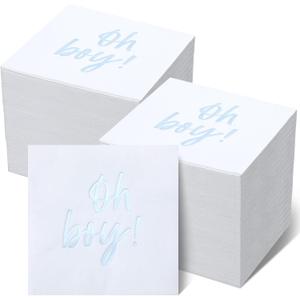 100 Pcs Boy Baby Shower Napkins Paper Luncheon Beverage Napkins for Baby Shower Blue Foil Guest Serviette 5 x 5 Inch for Boy Welcome Party Dinner Cocktail Decorations(Blue)