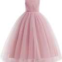 Flower Girls Formal Wedding Dress for Tulle Party Bridesmaid Pageant Princess Kids Birthday Prom Ball Gown (6-7 Years, Dusty Pink)