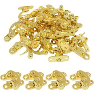 Hordion 20pcs Hook Hasp Latch, Golden Swing Arm Clasp Latch Zinc Alloy Jewelry Box Latch with Mounting Screws