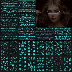 Konsait 24 Sheets Glow in the Dark Face Temporary Tattoos for Women Girls Glow Tattoos Mermaids Butterfly Blue Tattoos for Kids Luminous Body Make Up Fake Tattoo