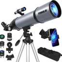 Telescope for Adults & Kids 80mm Aperture 600mm, Telescope for Adults High Powered, Beginners in Astronomy to See Planet, with Phone Adapter and Moon Filter, Carry Bag, Gray
