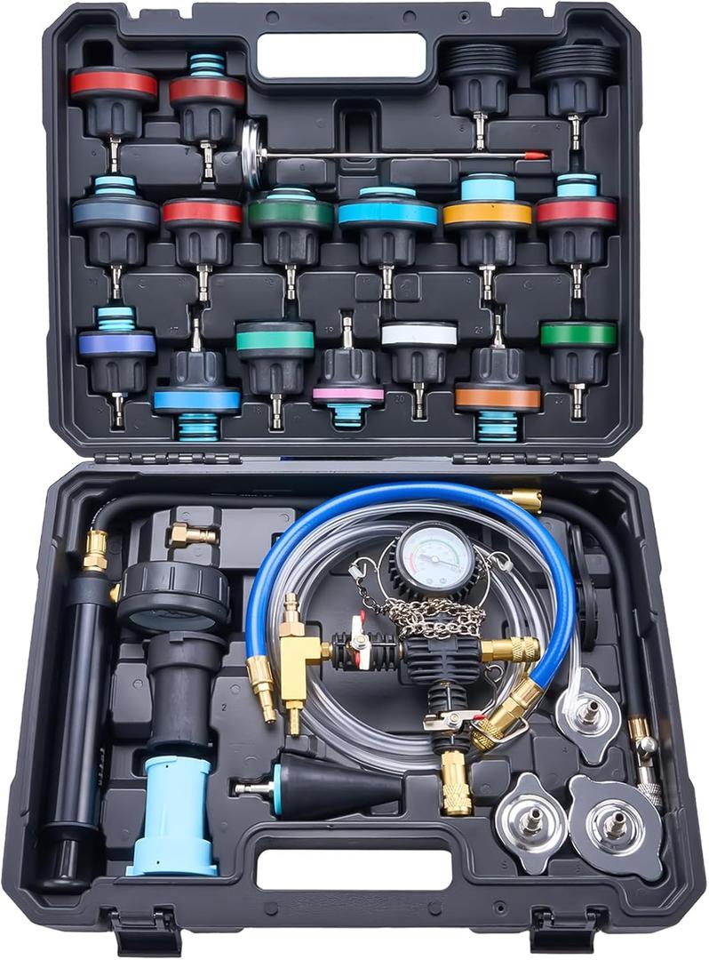 Coolant Pressure Tester Kit, 30pc Universal Radiator Pressure Tester Kit, Professional Coolant Vacuum Refill Kit for Cars Motorcycles Trucks (30-Piece)