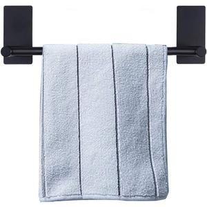 NearMoon Self Adhesive Bathroom Towel Bar- Stainless Steel Bath Wall Shelf Rack Hanging Towel Stick On Sticky Hanger Contemporary Style, NO Drilling (1 Pack, Matte Black, 9-Inch Towel Rack)