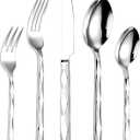 20 Piece Silverware Set, Stainless Steel Flatware Sets for 4, Mirror Polished Modern Design Cutlery Utensil Sets Include Dinner Knives Spoons and Forks for Home, Restaurant (Silvery-Diamond)