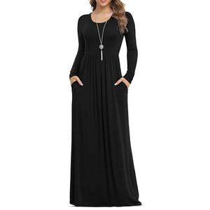 VIISHOW Women's Long Sleeve Loose Plain Maxi Dresses Casual Long Dresses with Pockets (Black,3X-Large)