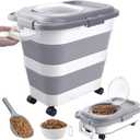 25-28 Lbs Dog Food Storage Container, Collapsible With Airtight Lids, Wheels, Handle, Large Pet Food Container With Scoop and Bowl for Dog Cat