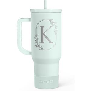 Personalized Monogrammed Tumbler with Handle 40oz, Letter K Tumblers Insulated Coffee Travel Cup, Custom Initial Gift for Women Girls Friends, Monogram Gift for Christmas Birthday Mothers Day