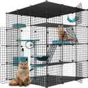 Large Cat Cage Enclosure Indoor DIY Cat Playpen Pet Home Small Animal House Detachable Metal Wire Kennels Crate Large Exercise Place Ideal for 1-4 Cat (Black, 41.3" Lx41.3 Wx55 H, 1)