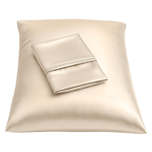 Satin Pillowcase with Zipper, for Hair and Skin Care, Feels Soft and Cool Like a Silk Pillowcase, Satin Pillow Cases 2 Pack, Slik Pillow Cover, Light Beige - Queen Size, Set of 2