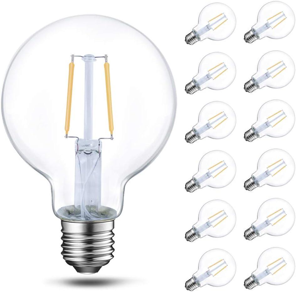 Energetic 12-Pack 4W Dimmable Globe LED Light Bulb, G25 Vintage Light Bulb, 40W Equivalent, 350Lumens, 2700K Soft White, E26 Base, ETL Listed