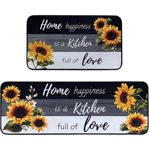 Kitchen Rug Sets of 2 Piece Non Slip Kitchen Rugs and Mats Washable Kitchen Mats for Floor Kitchen Carpet Runner Rugs Decor for Laundry Bathroom Living Room,Sunflower 20"x 59"+20"x 32"