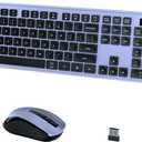 Wireless Keyboard and Mouse Combo, COVEVA 2.4GHz Wireless Keyboard Mouse with USB Receiver, Water-Dropping Keycaps, 104 Keys Full Size with Number Pad for PC Laptop Computer Desktop(Black Purple)